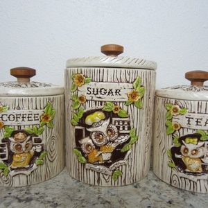 Vintage 60's Treasure Craft Owl Sugar, Tea, Coffee